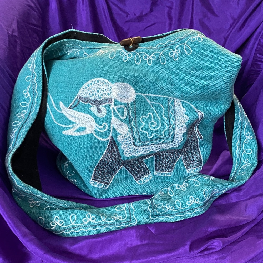 Teal Elephant Embroidered Women's Bag